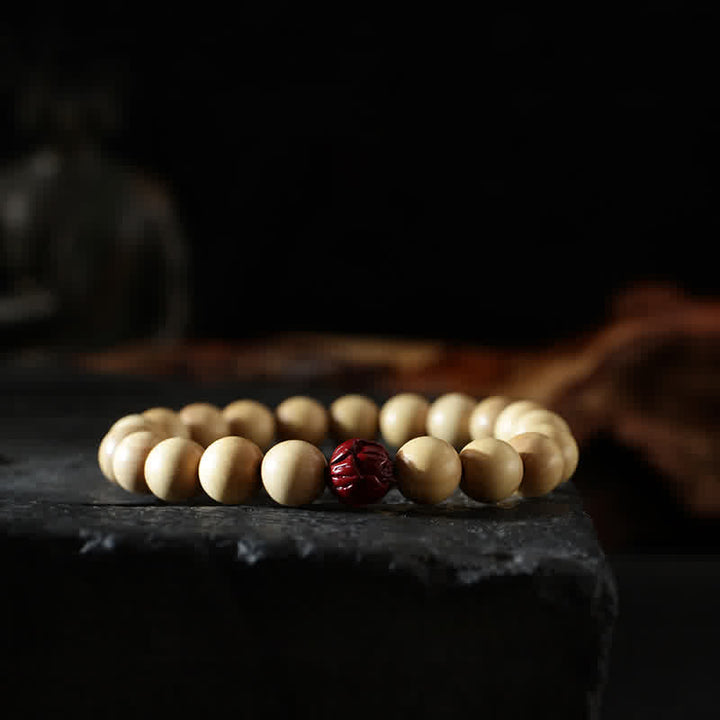 Pulsera de la riqueza de la suerte del Tíbet, madera de melocotón, loto, cinabrio, Bagua, Yin Yang