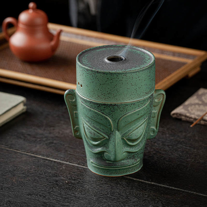 Buddha Stones Reliquias de la Edad de Bronce Máscara Sanxingdui Montículo de Tres Estrellas Quemador de Incienso curativo de cerámica