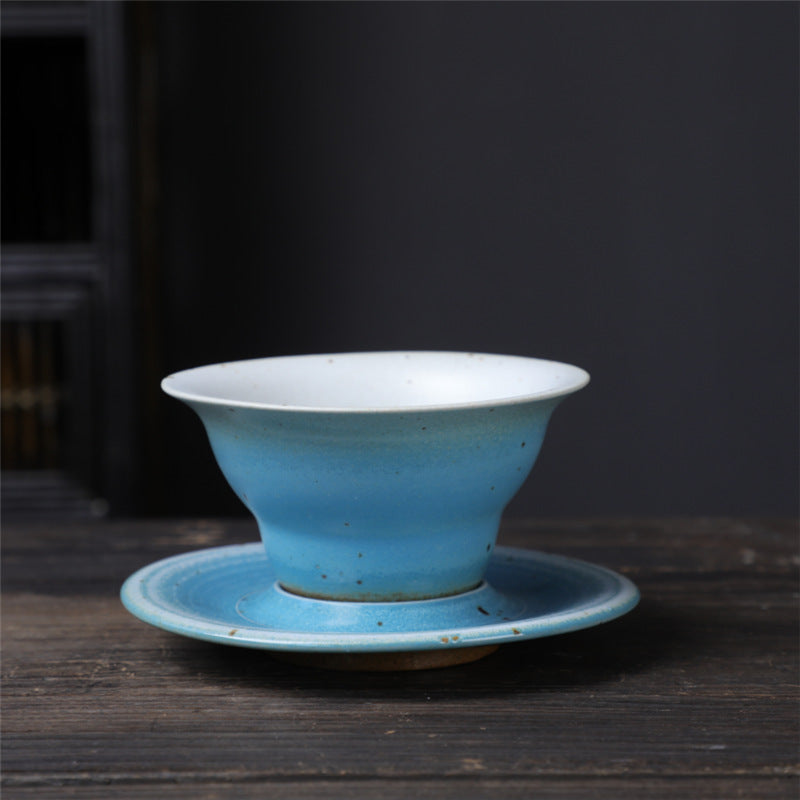 Taza de café de cerámica con diseño de planeta de Buddha Stones, taza de café y té de cerámica rugosa con platillo