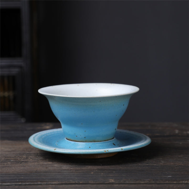 Taza de café de cerámica con diseño de planeta de Buddha Stones, taza de café y té de cerámica rugosa con platillo