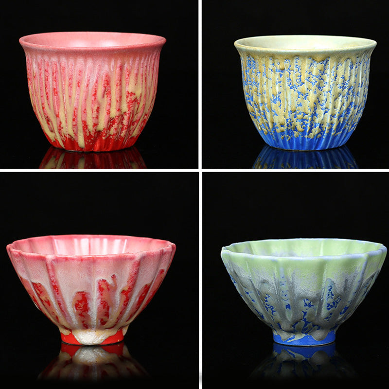 Buddha Stones, Retro Azul, rojo, gradiente, patrón de loto, cambio de horno, taza de té de cerámica, tazón de té de Kung Fu
