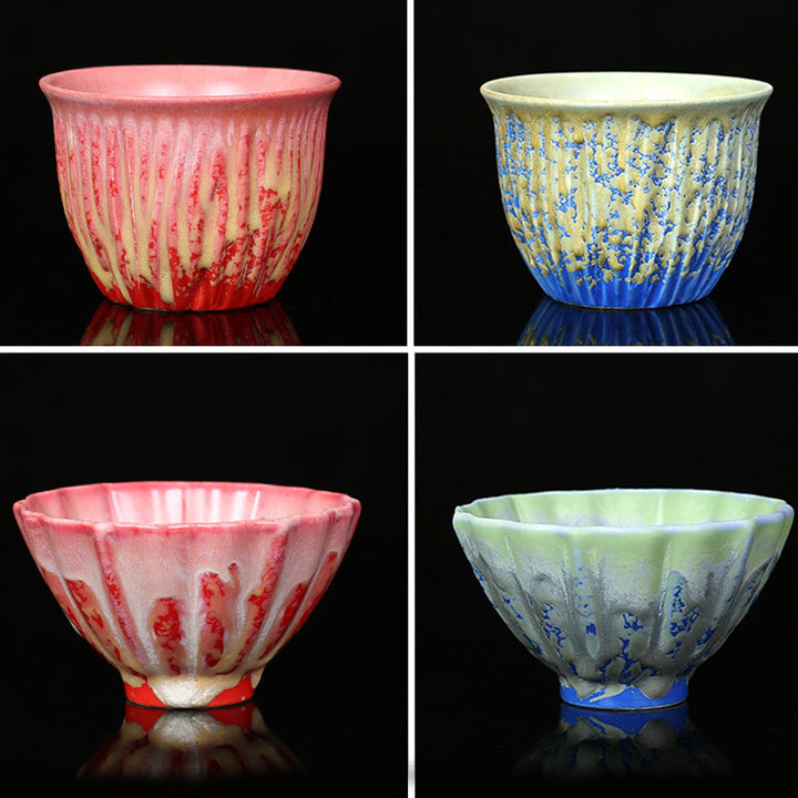 Buddha Stones, Retro Azul, rojo, gradiente, patrón de loto, cambio de horno, taza de té de cerámica, tazón de té de Kung Fu