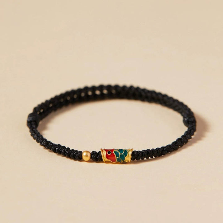 Pulsera de cuerda trenzada hecha a mano con Buddha Stones, pez Koi, prosperidad y prosperidad
