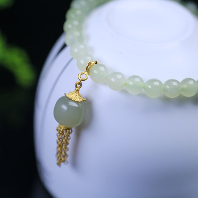Pulsera con dijes de riqueza con cuentas de jade hetiano de plata de ley 925