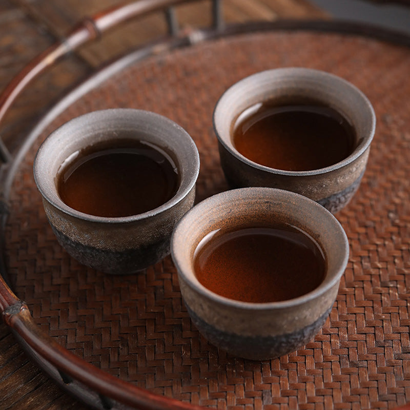 Taza de té de cerámica con textura de rayas marrones simples , Buddha Stones, tazón de taza de té de Kung Fu
