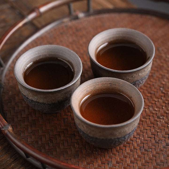 Taza de té de cerámica con textura de rayas marrones simples , Buddha Stones, tazón de taza de té de Kung Fu