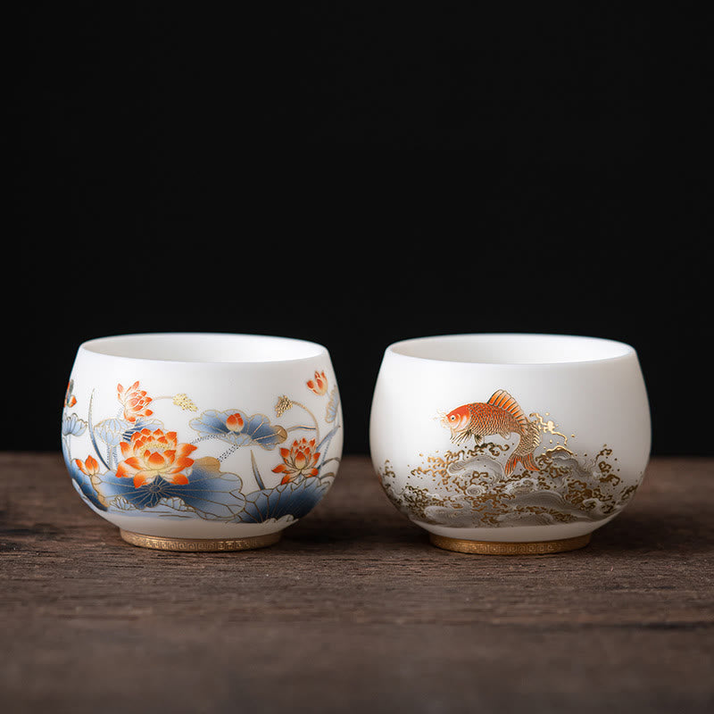 Buddha Stones , dragón Fénix, ciervo de loto, edificio antiguo, pez Koi, taza de té de cerámica, tazas de té de Kung Fu