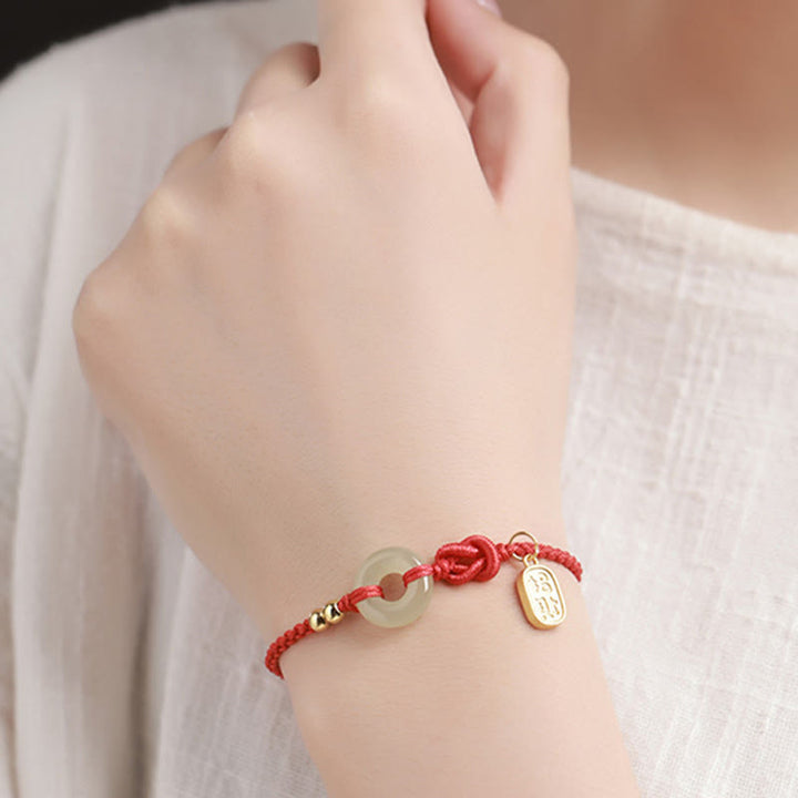Buddha Stones Hetian Jade Paz Hebilla Fu Carácter Cadena Suerte Pulsera
