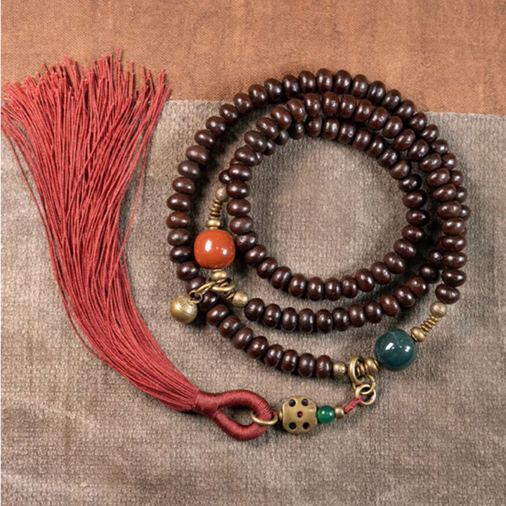 Buddha Stones 108 cuentas de Mala Natural Tíbet púrpura semilla de Bodhi pulsera auspiciosa