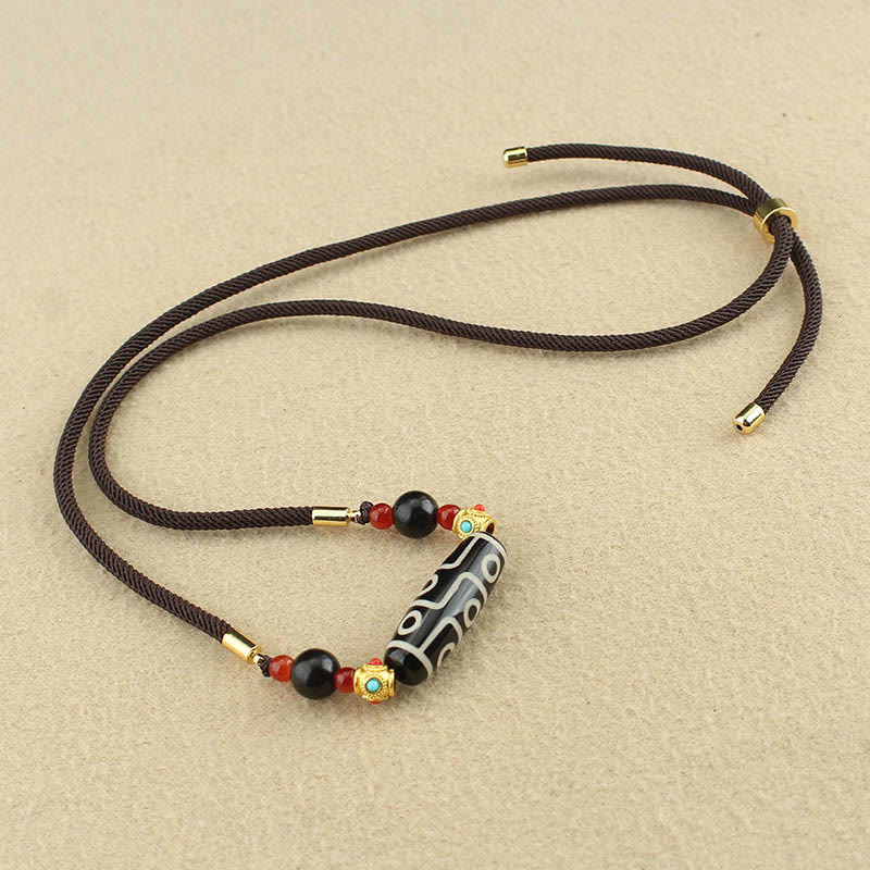 Colgante de collar de cadena con Buddha Stones tibetanas de nueve ojos Dzi, protección de cuentas, bendiciones