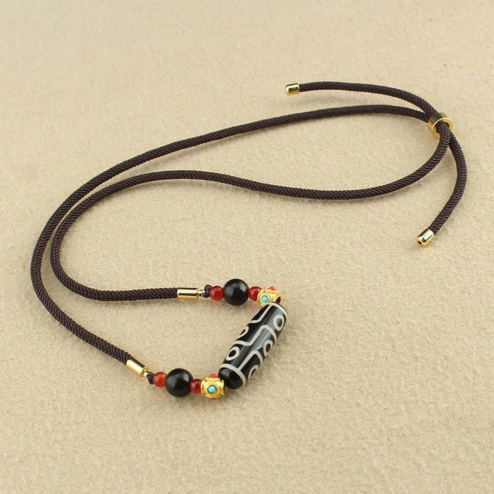 Colgante de collar de cadena con Buddha Stones tibetanas de nueve ojos Dzi, protección de cuentas, bendiciones