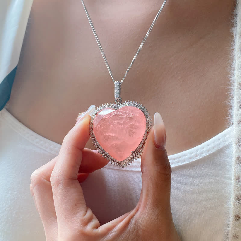 Colgante de collar con Buddha Stones, cristal de cuarzo rosa, amor, corazón, relaciones
