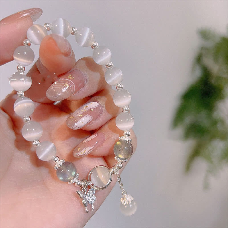 Pulsera de soporte con dije de estrella, mariposa, piedra lunar, ojo de gato, Buddha Stones