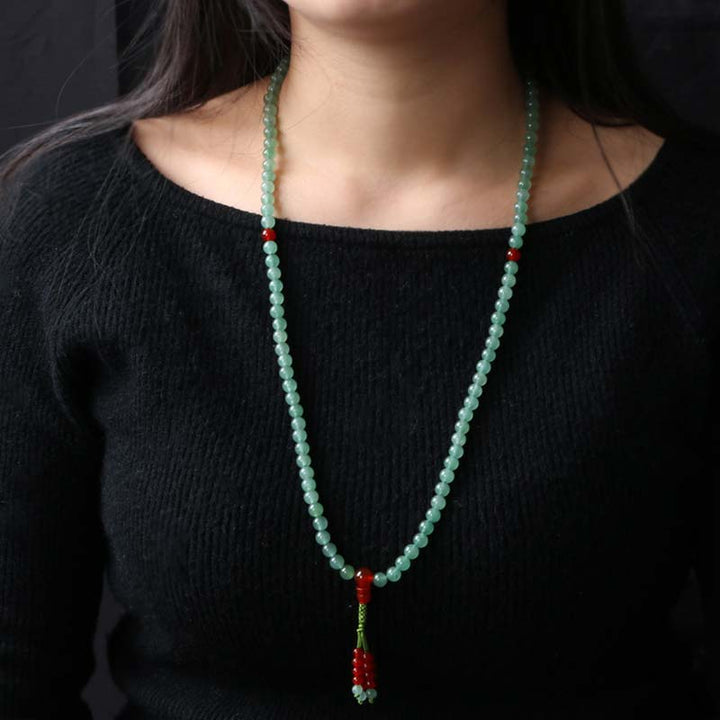 Pulsera Mala de la suerte con 108 cuentas, aventurina verde, ágata roja