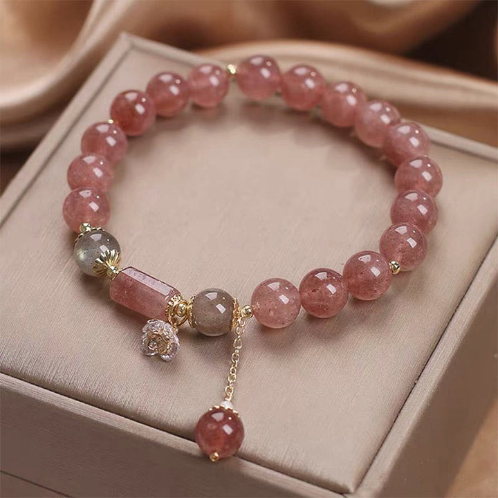 Pulsera con dije positivo de flor de circonita de cuarzo fresa natural con Buddha Stones