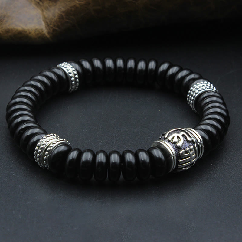 Pulsera positiva Om Mani Padme Hum de concha de coco tibetano natural con Buddha Stones