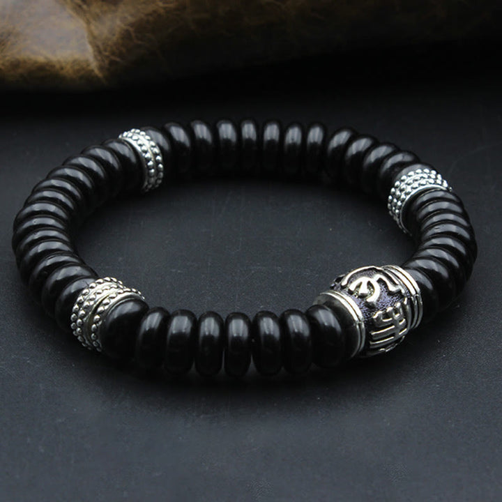 Pulsera positiva Om Mani Padme Hum de concha de coco tibetano natural con Buddha Stones