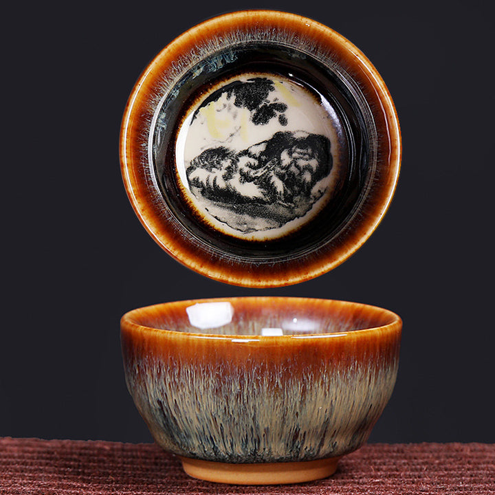Taza de té de cerámica con diseño del zodíaco chino, 12 Buddha Stones, Kung Fu Jian, taza de té chino Zhan, 73ml