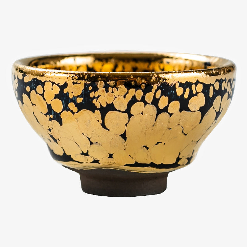 Taza de té de cerámica Jianzhan chino con diseño de manchas de oro de 24K, Buddha Stones , tazón de taza de té de Kung Fu con caja de regalo