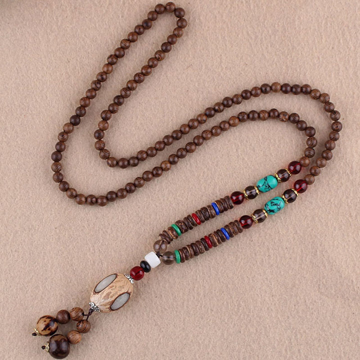 Colgante de collar de protección de elefante de ágata de semilla Bodhi de madera de wengué tibetano con Buddha Stones