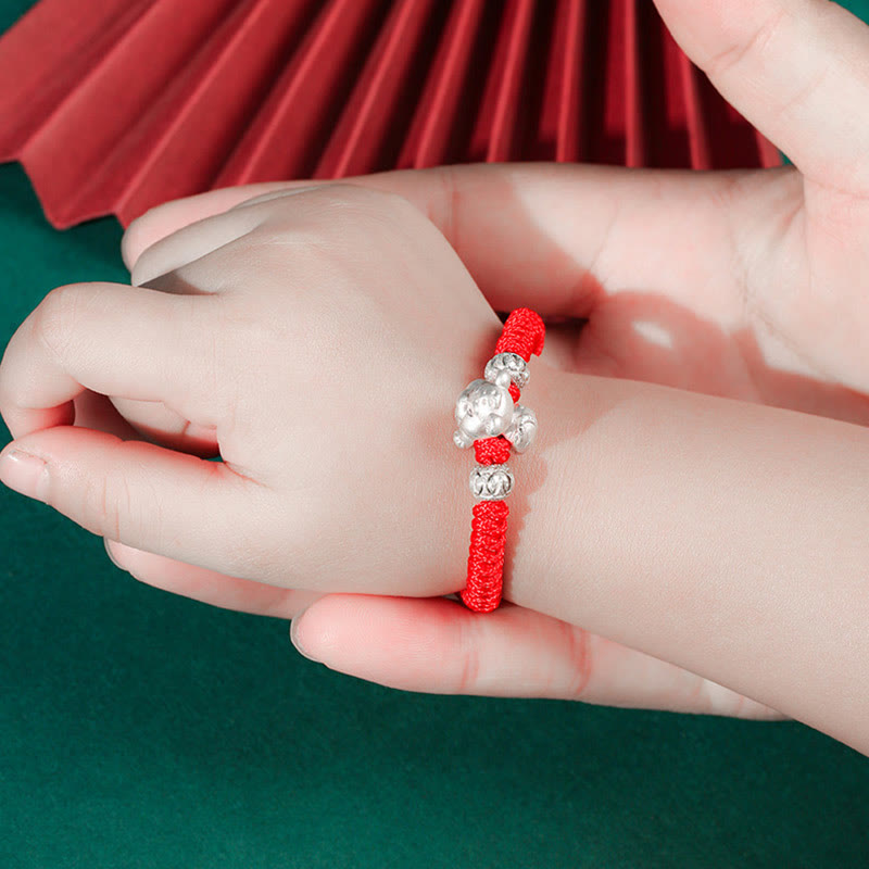 Pulsera para niños hecha a mano con cuerda roja del zodíaco chino de plata de ley 999 con Buddha Stones