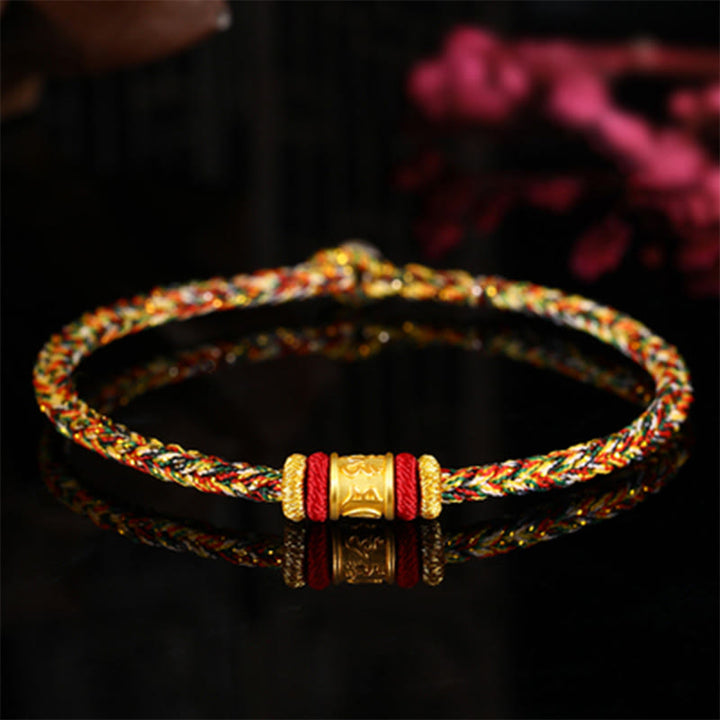 Pulsera de cuentas de la suerte con Buddha Stones Tíbet, oro 999, Om Mani Padme Hum, protección grabada