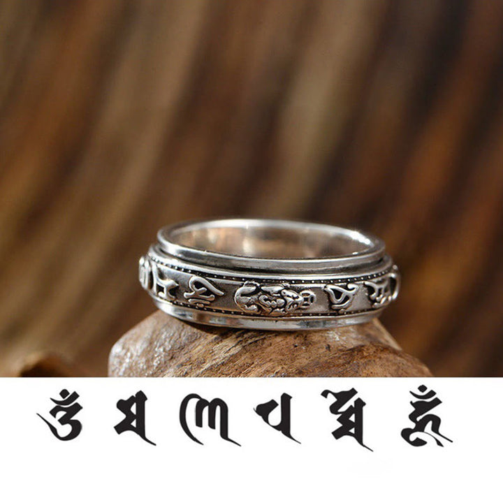 Anillo giratorio con Buddha Stones tibetanas Om Mani Padme Hum PiXiu grabado riqueza suerte