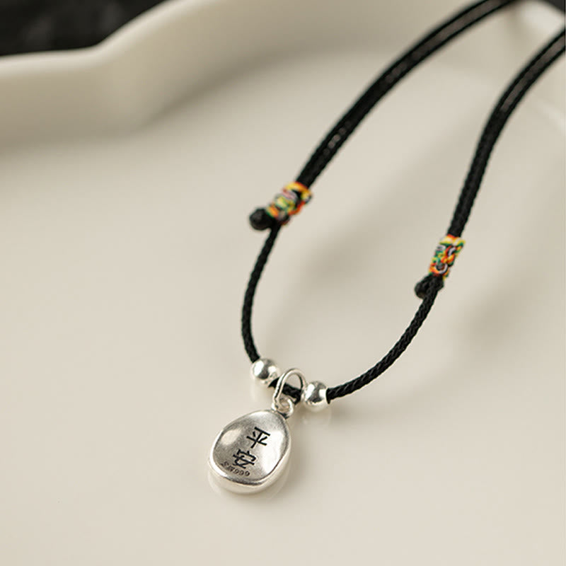 Buddha Stones de plata de ley 999, colgante de collar de cadena de plata de ley 925 con carácter de paz y alegría Fu, suerte y fortuna