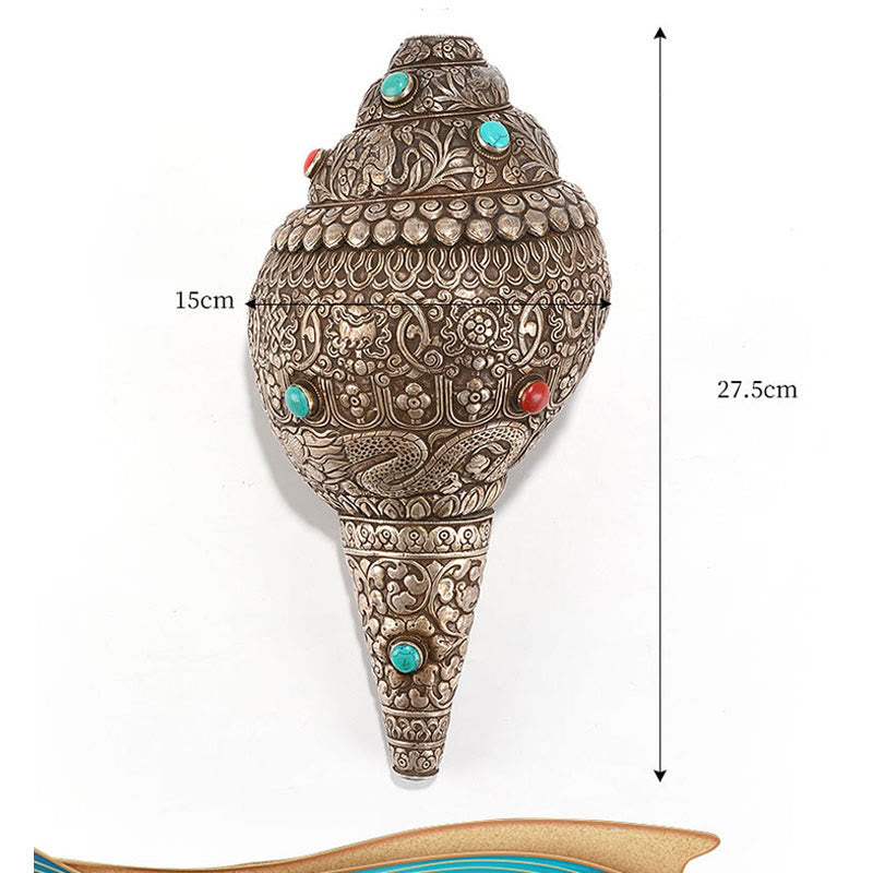 Shankha Natural hecho a mano tibetano grabado ocho símbolos auspiciosos Concha decoración del hogar de la suerte