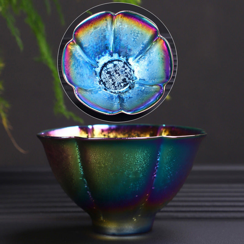 Taza de té de cerámica Jianzhan, cuenco de té de Kung Fu con Buddha Stones, Color arcoíris