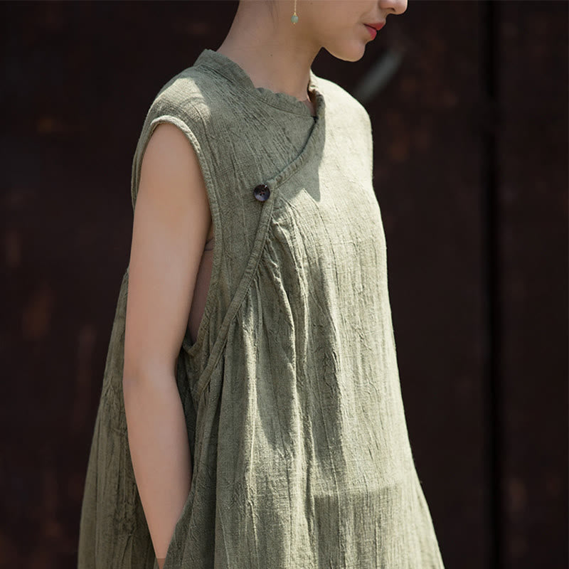 Vestido midi teñido anudado hecho a mano con Buddha Stones Vestido sin mangas de lino