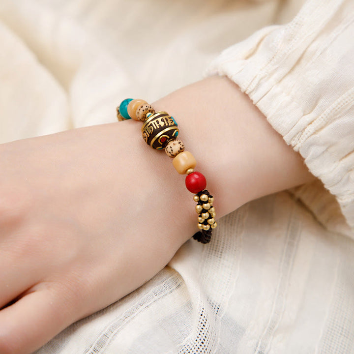Pulsera de fuerza de protección Om Mani Padme Hum de turquesa tibetana con Buddha Stones
