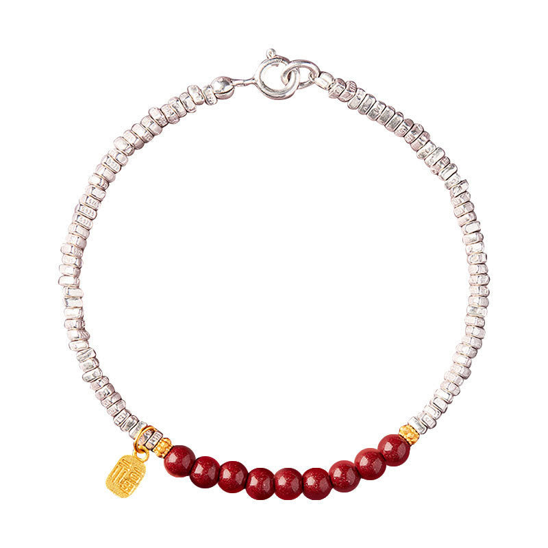 Pulsera de bendición con carácter de cinabrio Fu de plata de ley 925 con Buddha Stones