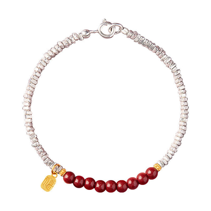 Pulsera de bendición con carácter de cinabrio Fu de plata de ley 925 con Buddha Stones