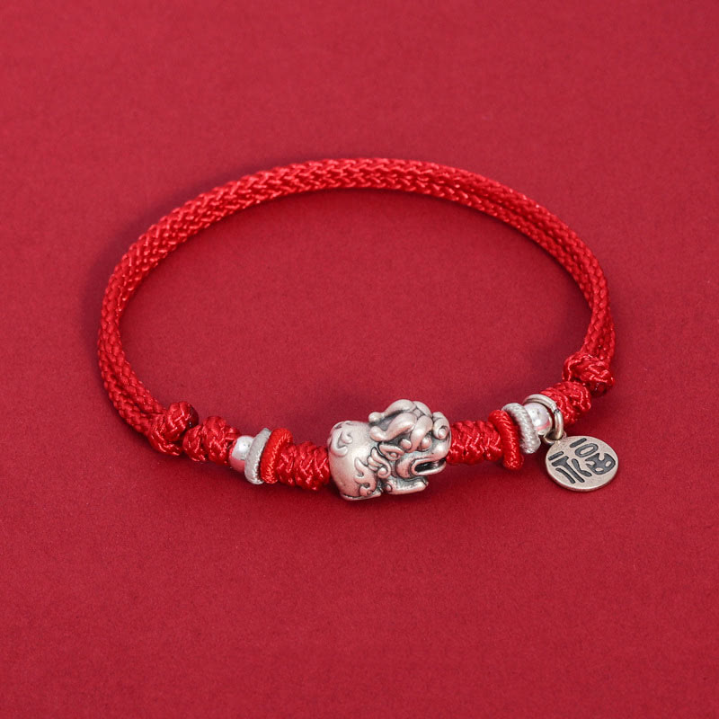 Pulsera trenzada hecha a mano de plata de ley 925 con Buddha Stones PiXiu Fu personaje riqueza suerte - Cuerda roja (circunferencia de la muñeca 14-17 cm) - image 1
