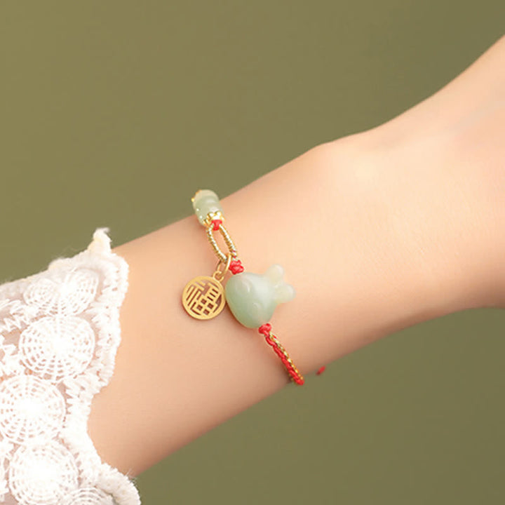 Pulsera de hilo rojo de plata de ley 925 con diseño del año del conejo, jade hetiano, felicidad, suerte