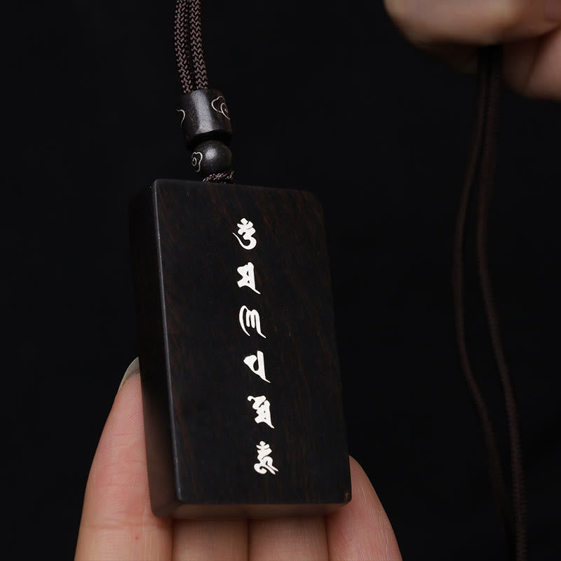 Buddha Stones de plata de ley 999, colgante de collar de protección con incrustaciones de madera de ébano de sándalo rojo y hoja pequeña Om Mani Padme Hum - image 13