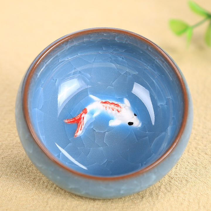 Taza de té de cerámica con bonito pez Koi, Buddha Stones, tazón de té de Kung Fu, 45ml
