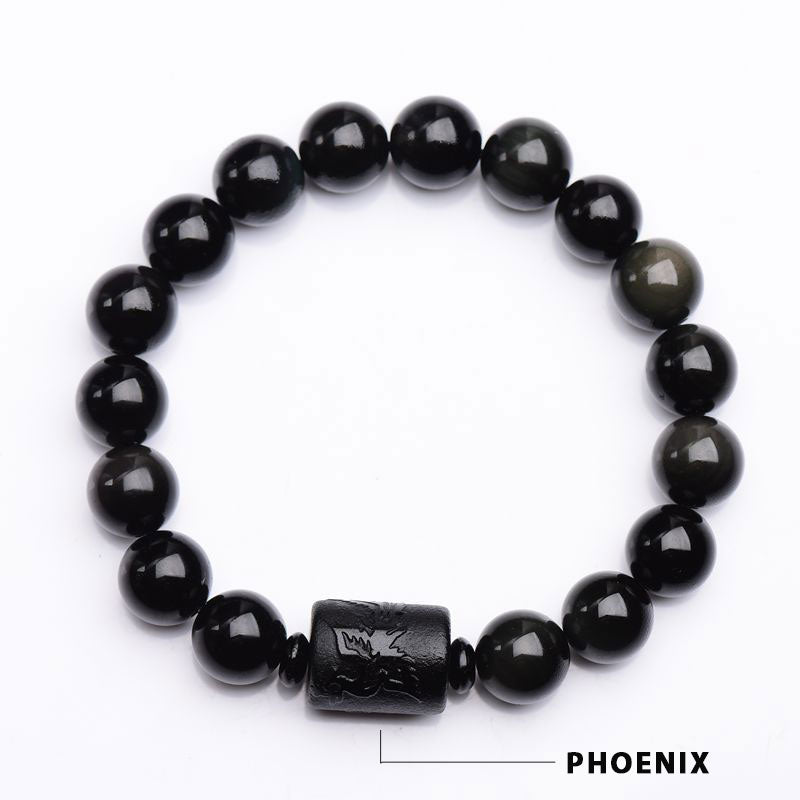 Pulsera de dragón fénix de obsidiana negra para limpieza del alma con Buddha Stones