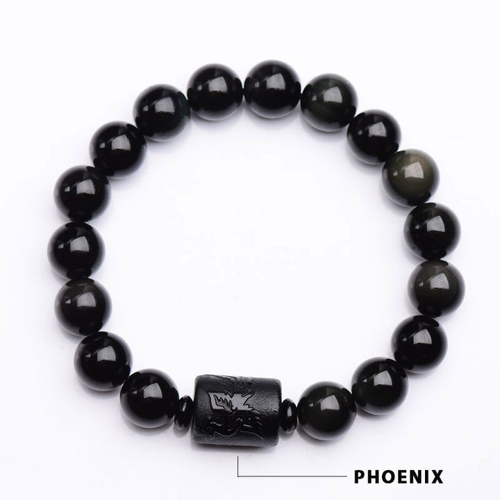 Pulsera de dragón fénix de obsidiana negra para limpieza del alma con Buddha Stones