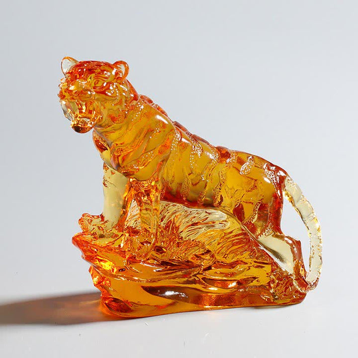 Pieza de arte de tigre de cristal Liuli hecha a mano, protección para decoración del hogar
