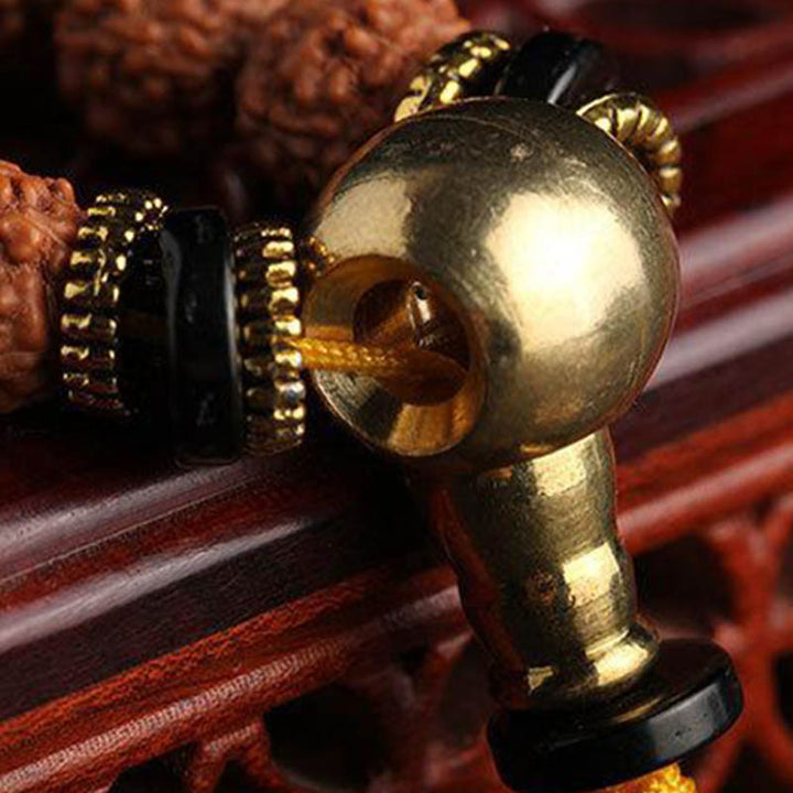 Buddha Stones 108 cuentas Mala Rudraksha Bodhi Semilla Dzi cuentas suerte pulsera de riqueza
