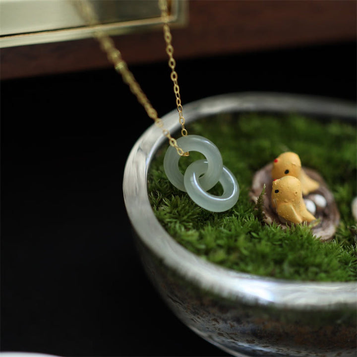 Collar con colgante de plata de ley 925 con doble hebilla de la paz natural, Buddha Stones, colgante de la suerte de Hetain Jade