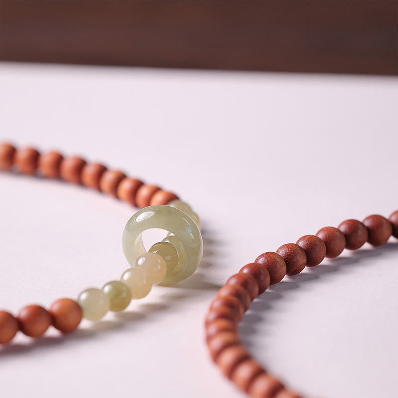 Pulsera de doble vuelta con protección de jade hetiano de sándalo y Buddha Stones