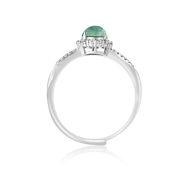 Anillo ajustable de plata de ley 925 con Buddha Stones , redondo, jade, suerte, prosperidad