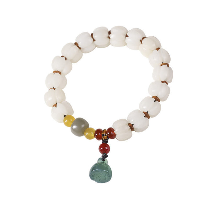 Semilla de Bodhi Natural, ágata roja, Bodhi, armonía tranquila, pulsera de loto con cuentas de calabaza grabadas