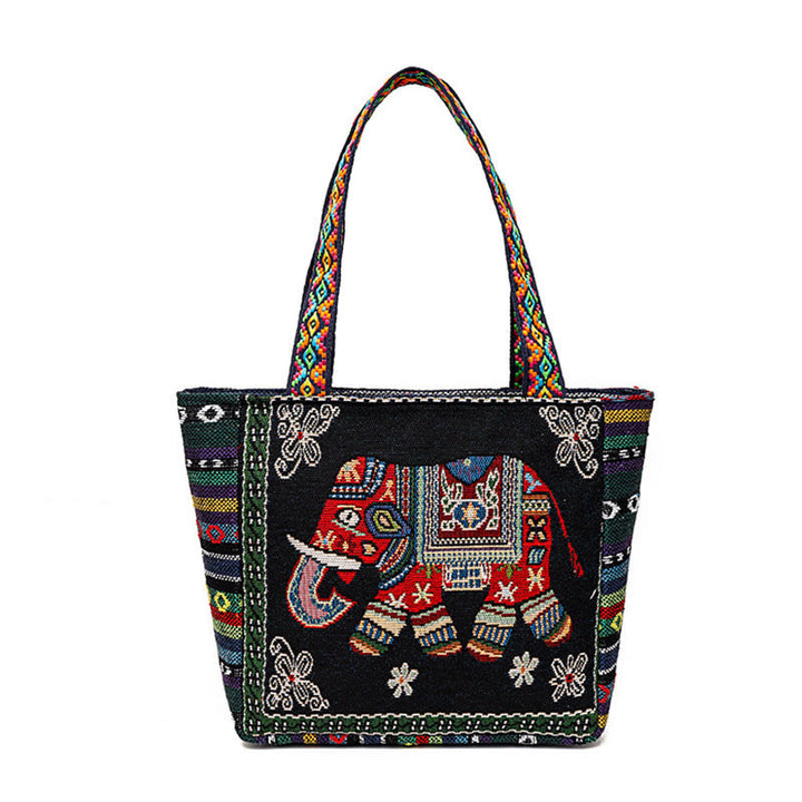 Bolso bandolera de lona de gran capacidad con bordado de mariposa y elefante - Elefante negro - image 13