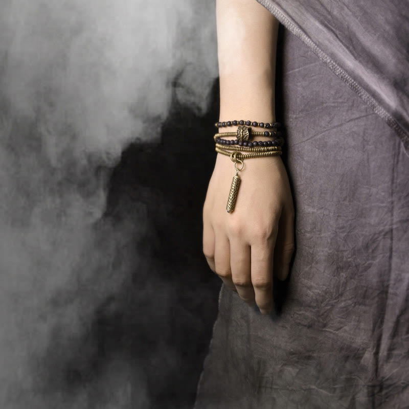 Pulsera curativa multicapa de latón y cobre con Buddha Stones y roca de lava vintage - image 8