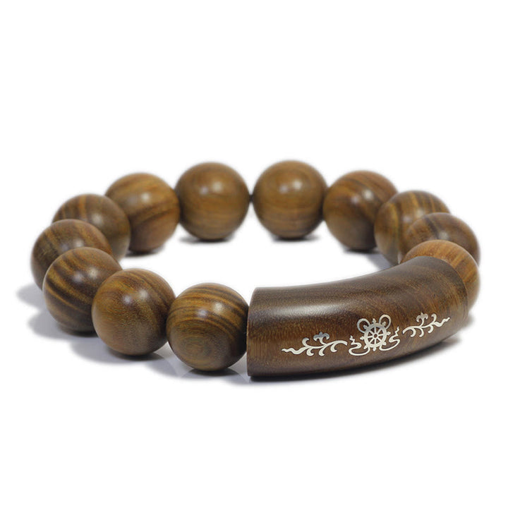 Pulsera de plata de ley 999 con Buddha Stones, sándalo verde, Om Mani Padme Hum, dragón, Fénix, Dharmachakra, con incrustaciones de paz