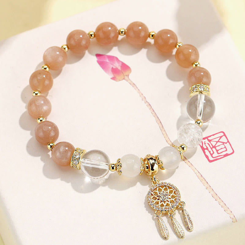 Pulsera curativa de atrapasueños de cristal de amatista, cuarzo, fresa verde, Buddha Stones